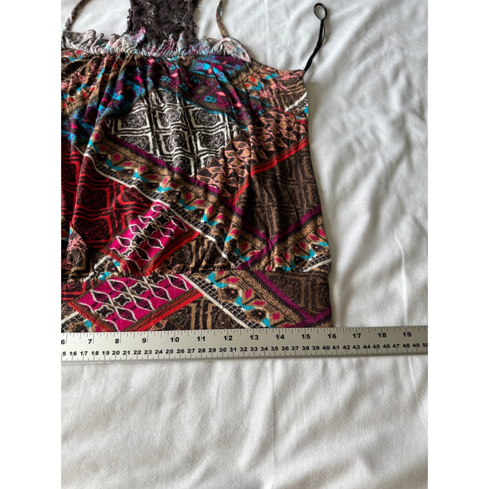 Forever 21 XXI Cami Tank Top Small Crochet Lace Racerback Boho Tribal Print Y2K - Picture 10 of 11
